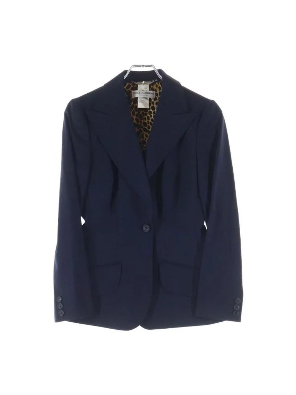 Dolce & Gabbana Set Suit Wool Leopard Tailored Jacket Trousers Pants 40 Navy